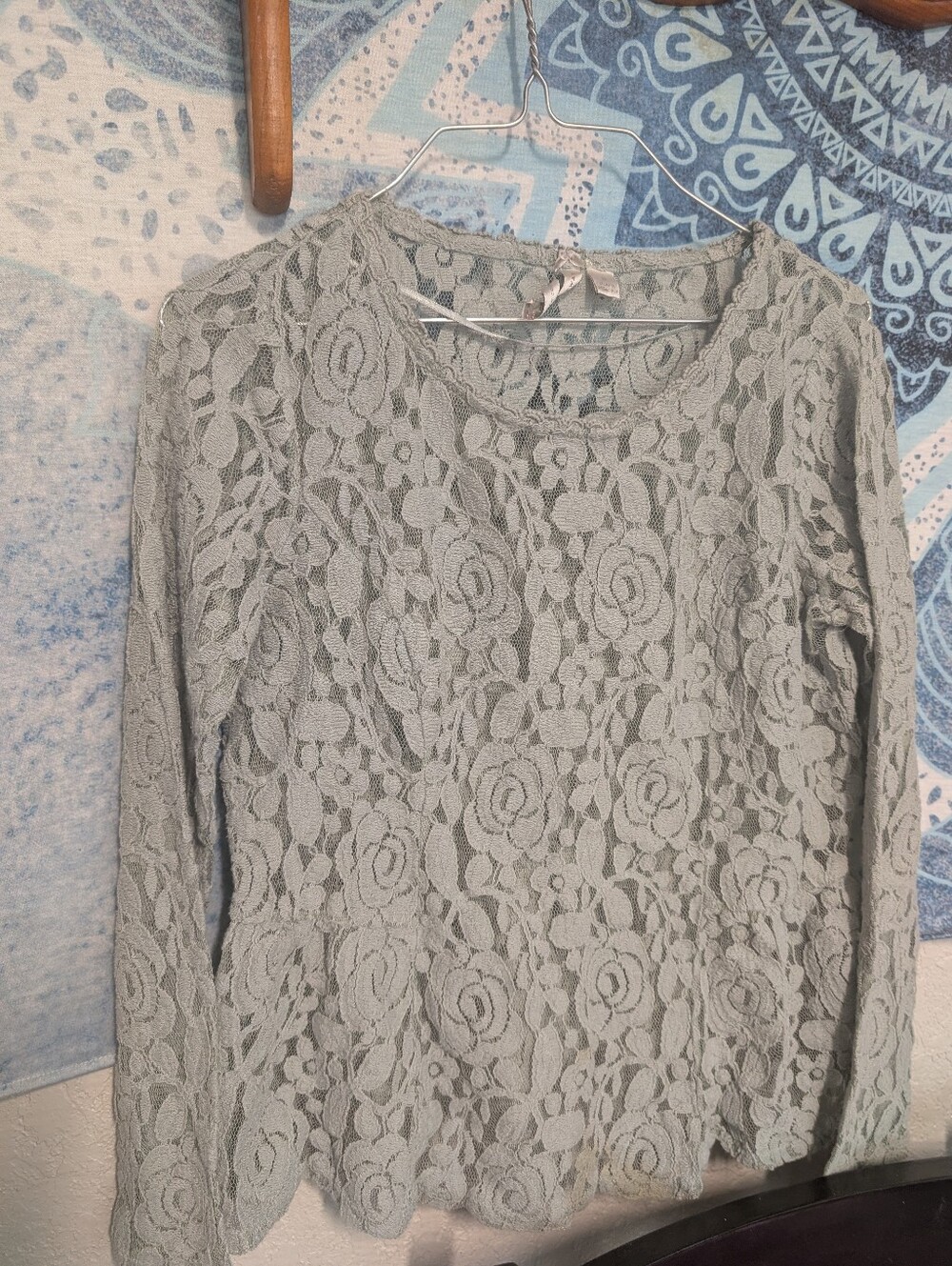 Lace Peplum Long-Sleeve Top M Sage Green Lagenlook Cottagecore Forest Fairy Boho